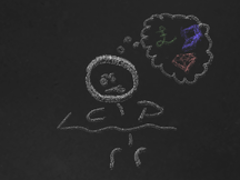 If I do this well enough, I get to keep doing it forever. A chalk figure sits at a table, pen in hand, thinking about money, a laptop and a Ruby.